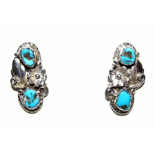Navajo Kingman Turquoise Post Earrings Sterling Silver