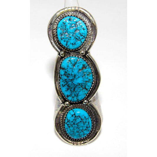 Massive Navajo Kingman Turquoise Ring Size 7.5 Sterling 