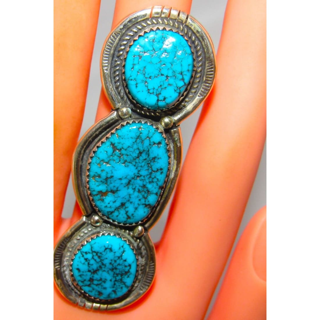 Massive Navajo Kingman Turquoise Ring Size 7.5 Sterling 