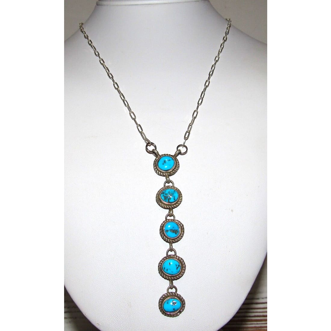 Navajo Kingman Turquoise Small Lariat Necklace Sterling