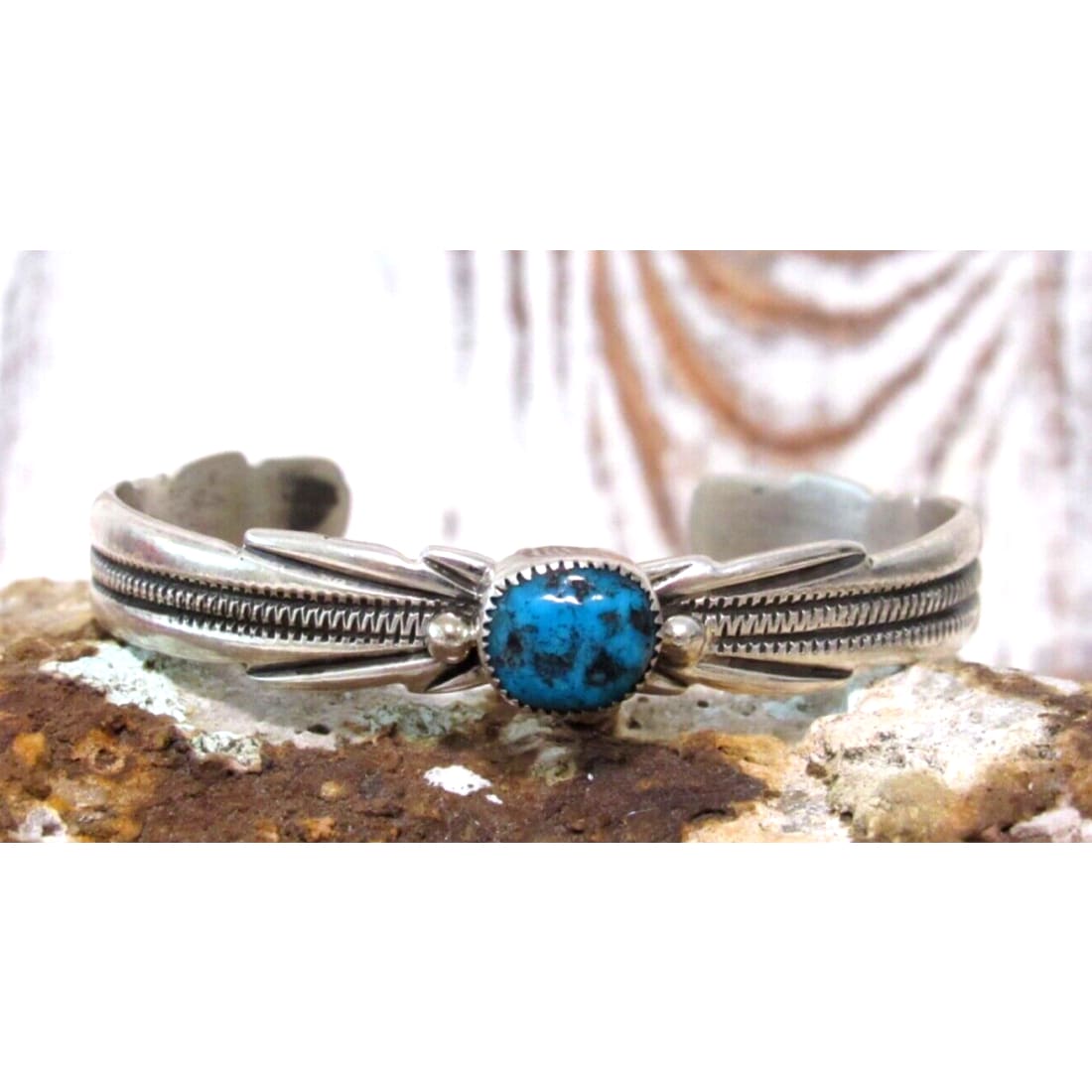 Navajo Kingman Turquoise Stacker Cuff Bracelet Sterling C &