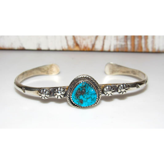 Navajo Kingman Turquoise Stacker Cuff Bracelet Sterling