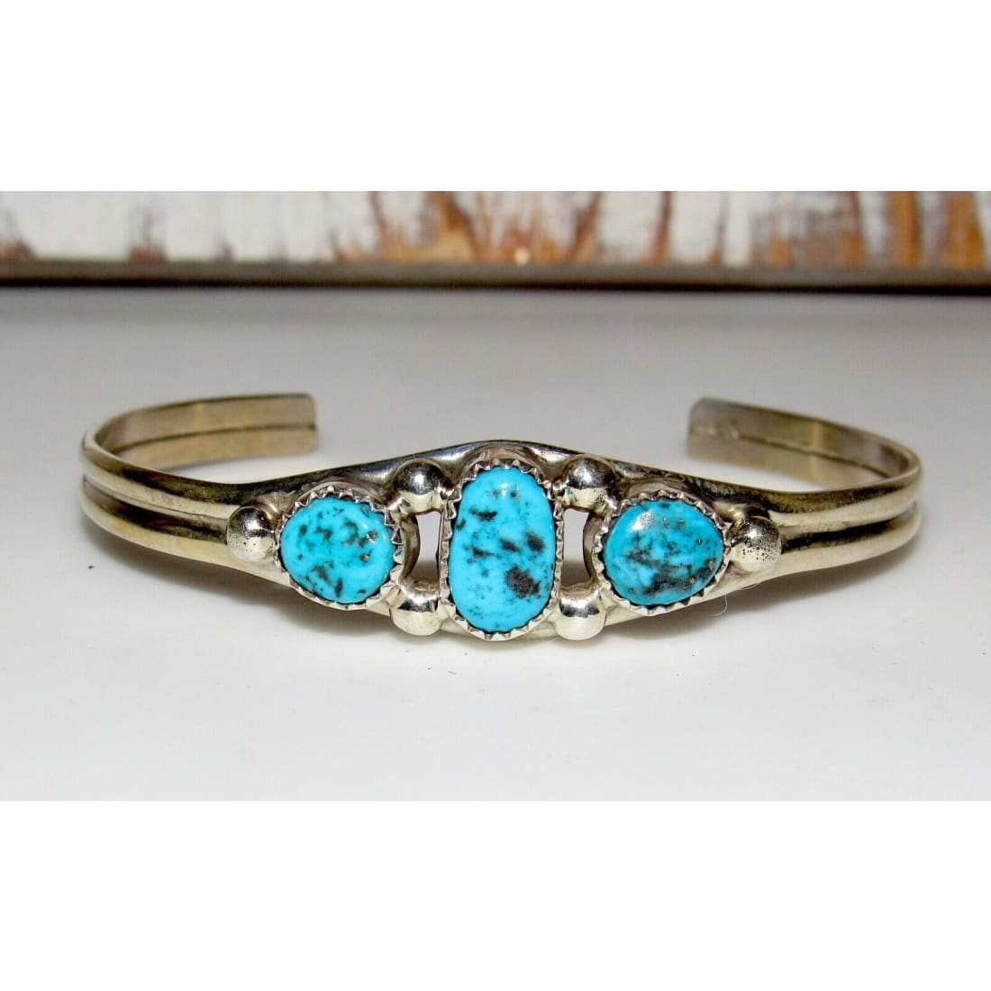 Navajo Kingman Turquoise Stacker Cuff Bracelet Sterling