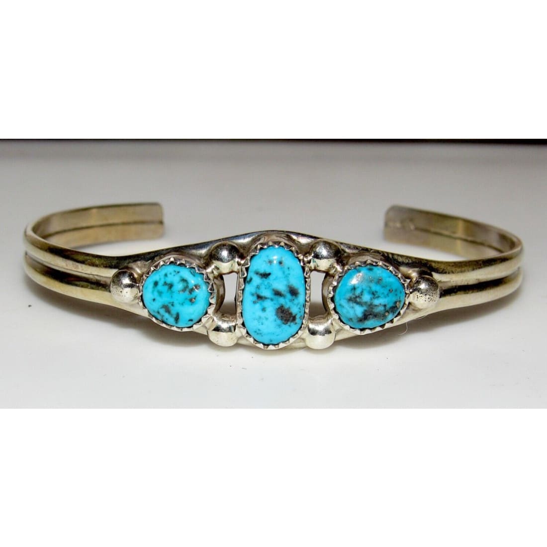 Navajo Kingman Turquoise Stacker Cuff Bracelet Sterling