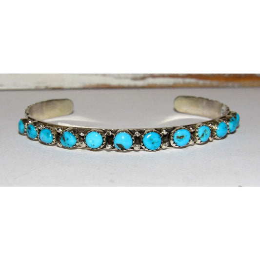 Navajo Kingman Turquoise Stacker Cuff Bracelet Sterling