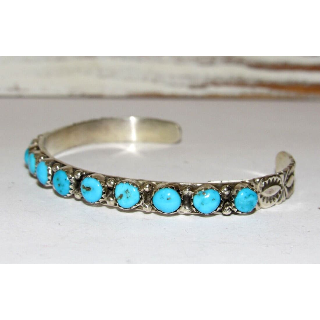 Navajo Kingman Turquoise Stacker Cuff Bracelet Sterling