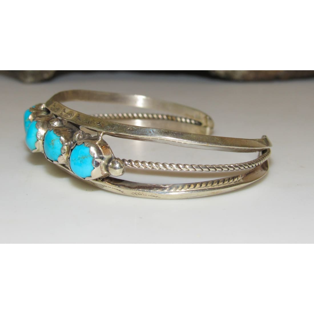 Navajo Kingman Turquoise Stacker Cuff Bracelet Sterling