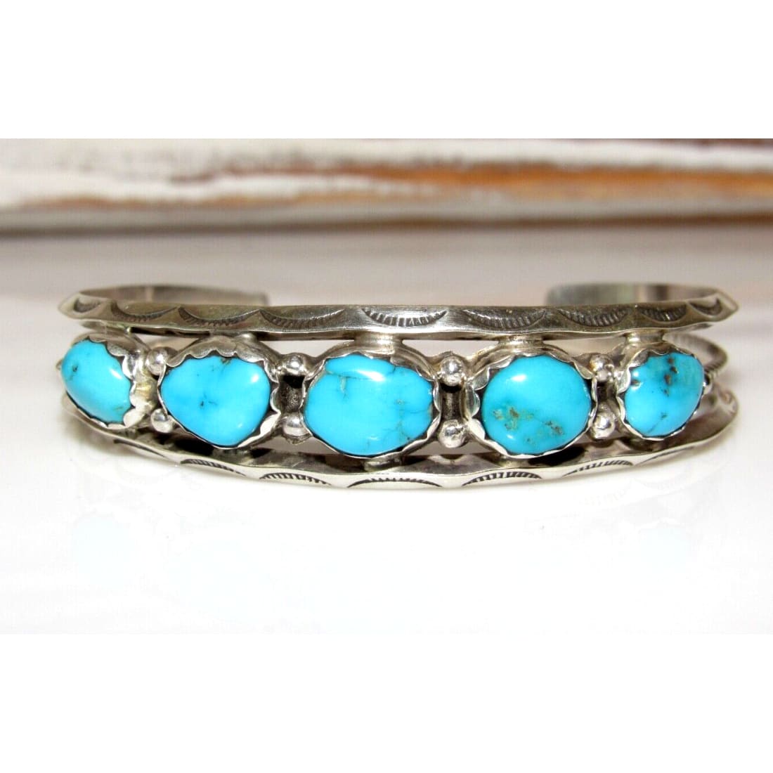 Navajo Kingman Turquoise Stacker Cuff Bracelet Sterling