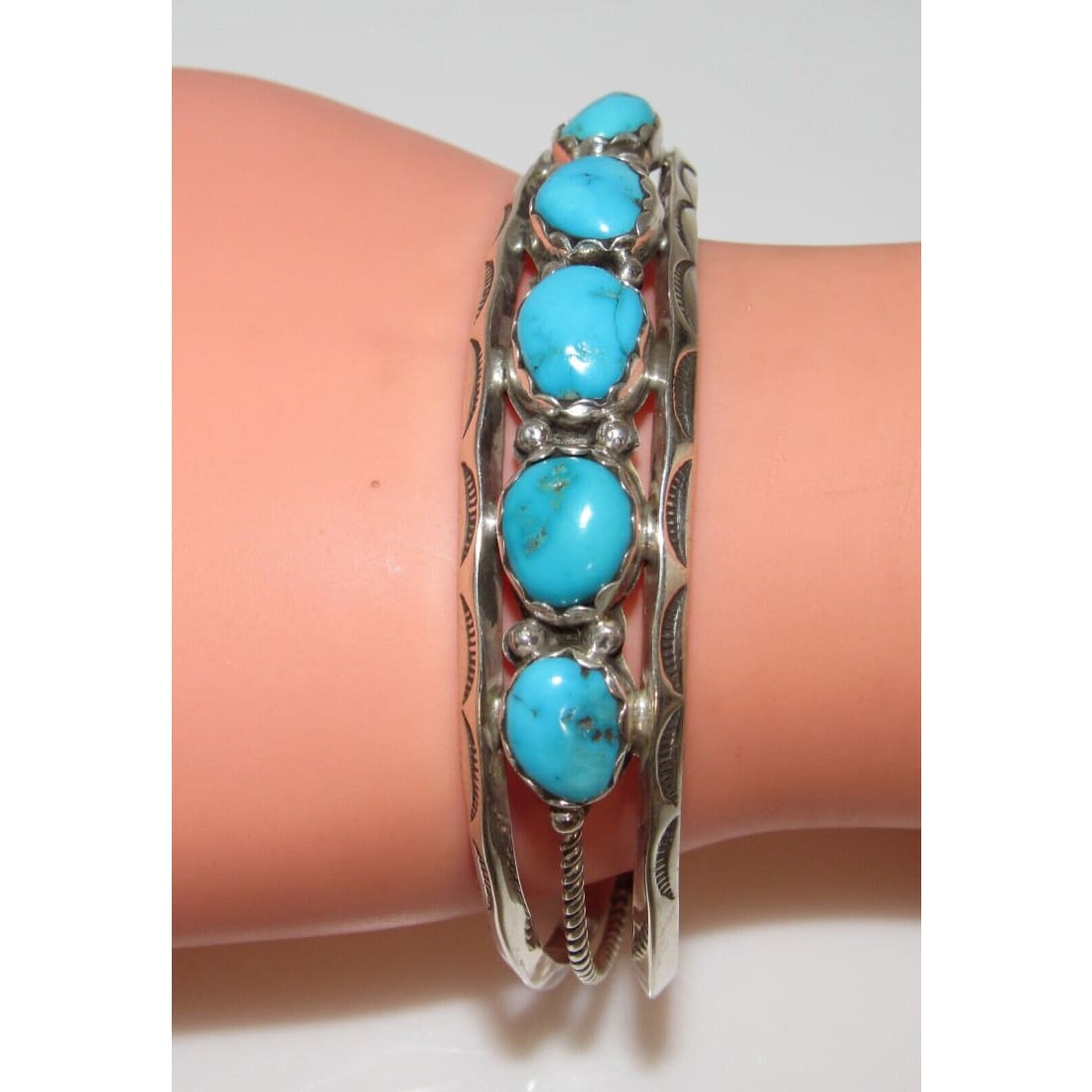 Navajo Kingman Turquoise Stacker Cuff Bracelet Sterling