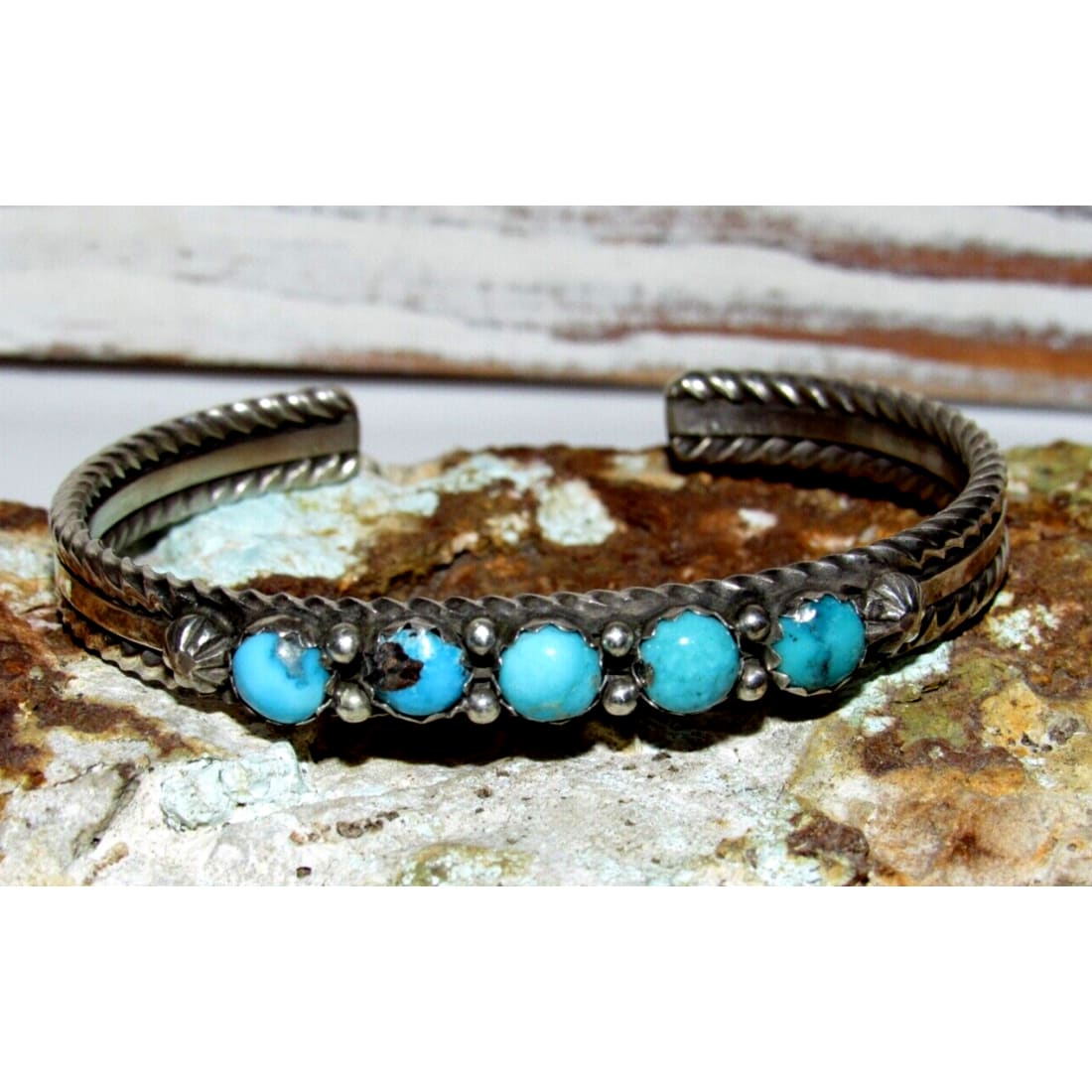 Navajo Kingman Turquoise Stacker Cuff Bracelet Sterling