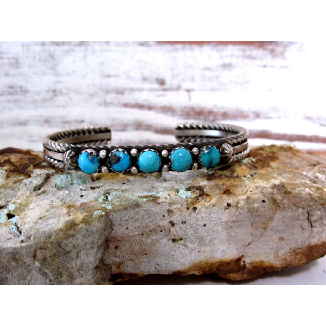 Navajo Kingman Turquoise Stacker Cuff Bracelet Sterling