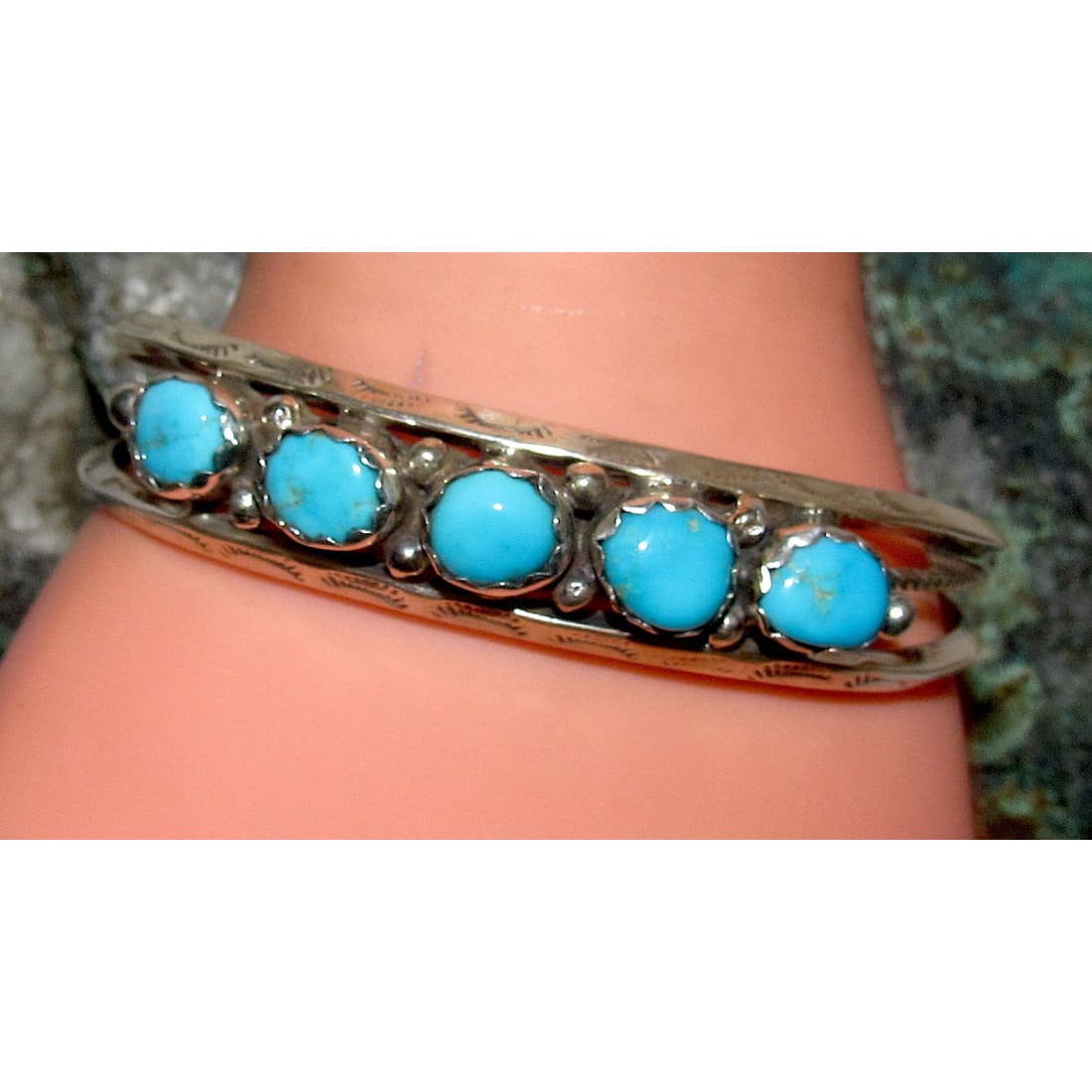 Navajo Kingman Turquoise Stacker Cuff Bracelet Sterling