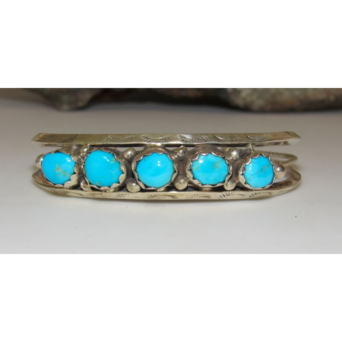 Navajo Kingman Turquoise Stacker Cuff Bracelet Sterling