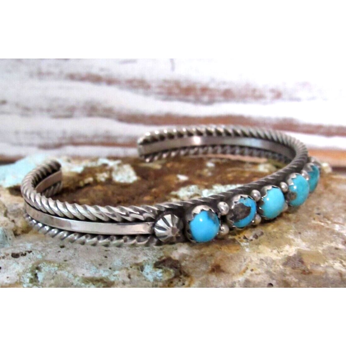 Navajo Kingman Turquoise Stacker Cuff Bracelet Sterling