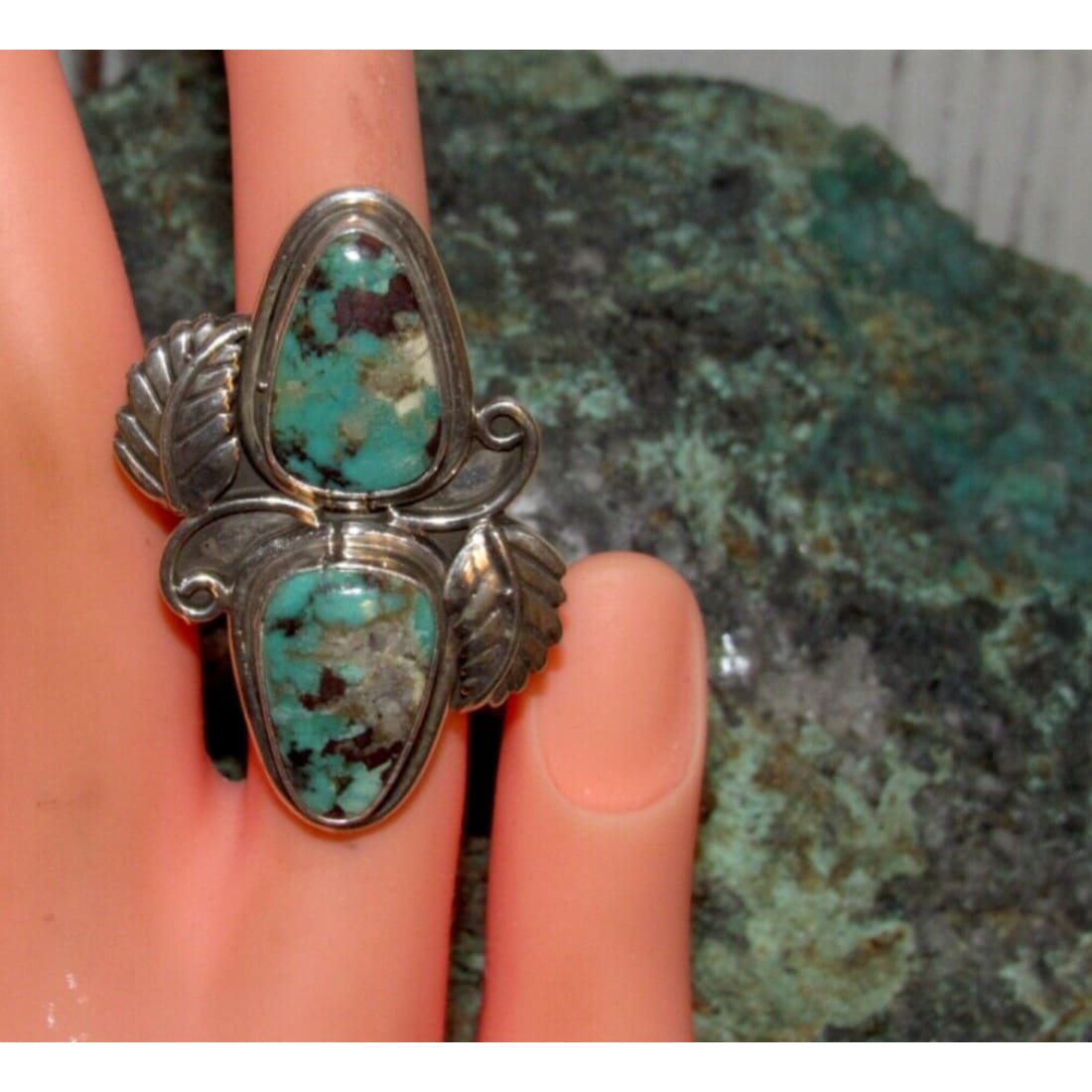 Navajo Kingman Turquoise Statement Ring Sz 6.5 C. Etsitty