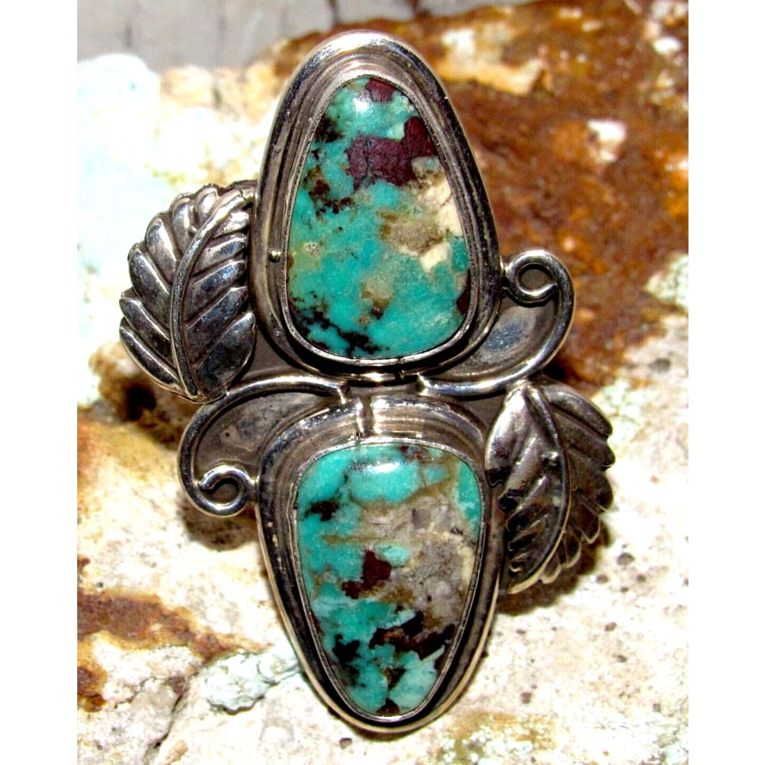 Navajo Kingman Turquoise Statement Ring Sz 6.5 C. Etsitty