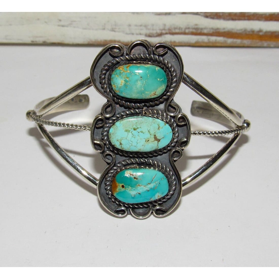 Navajo Kingman Turquoise Sterling Cuff Bracelet Signed