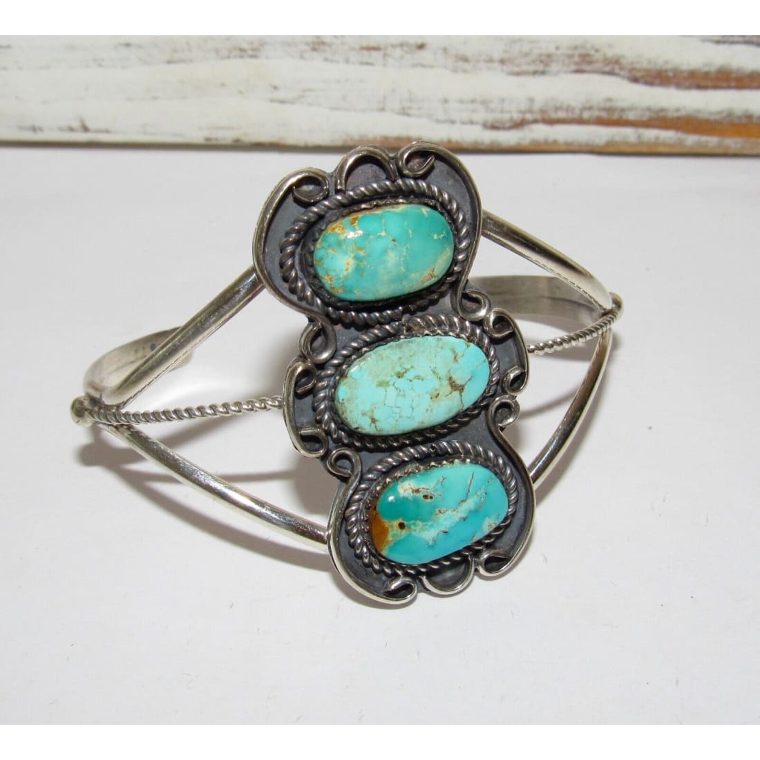 Navajo Kingman Turquoise Sterling Cuff Bracelet Signed