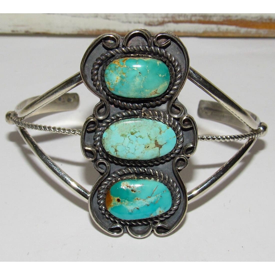 Navajo Kingman Turquoise Sterling Cuff Bracelet Signed