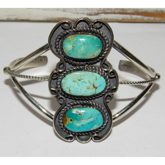Navajo Kingman Turquoise Sterling Cuff Bracelet Signed