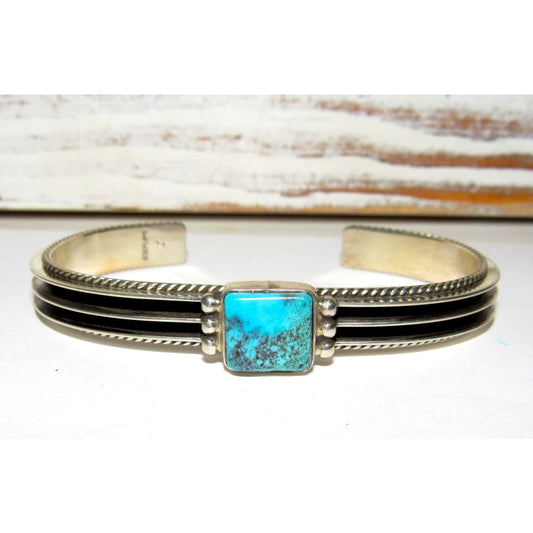 Navajo Kingman Turquoise Sterling Silver Stacker Bracelet D.
