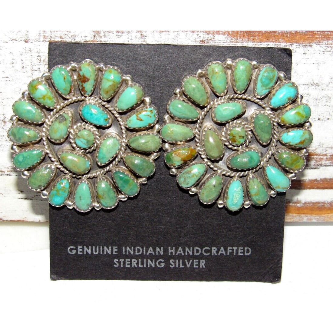 Navajo Large Turquoise Cluster Earrings Sterling Silver 1.5