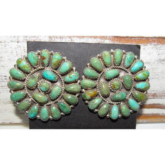 Navajo Large Turquoise Cluster Earrings Sterling Silver 1.5