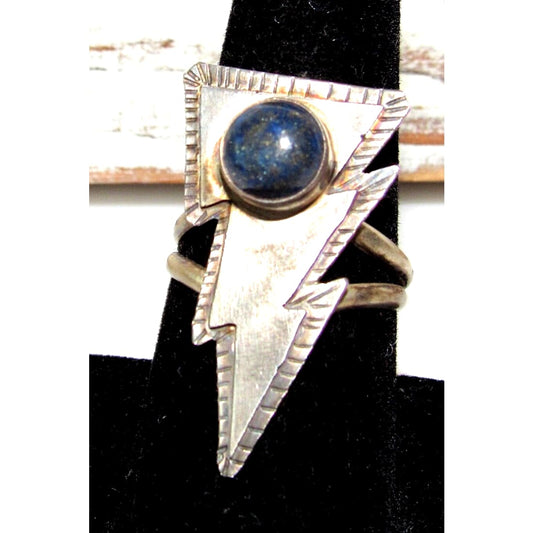 Navajo Lightning Bolt Ring Size 8.5 Lapis Sterling Silver -