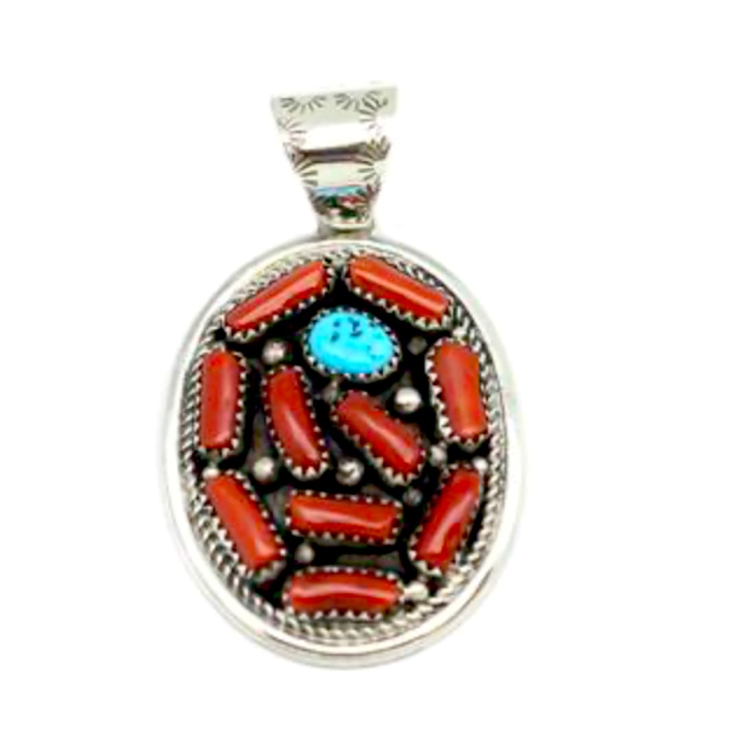 Navajo M. Spencer Pendant Mediterranean Coral Turquoise