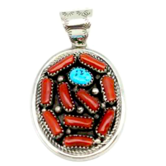 Navajo M. Spencer Pendant Mediterranean Coral Turquoise