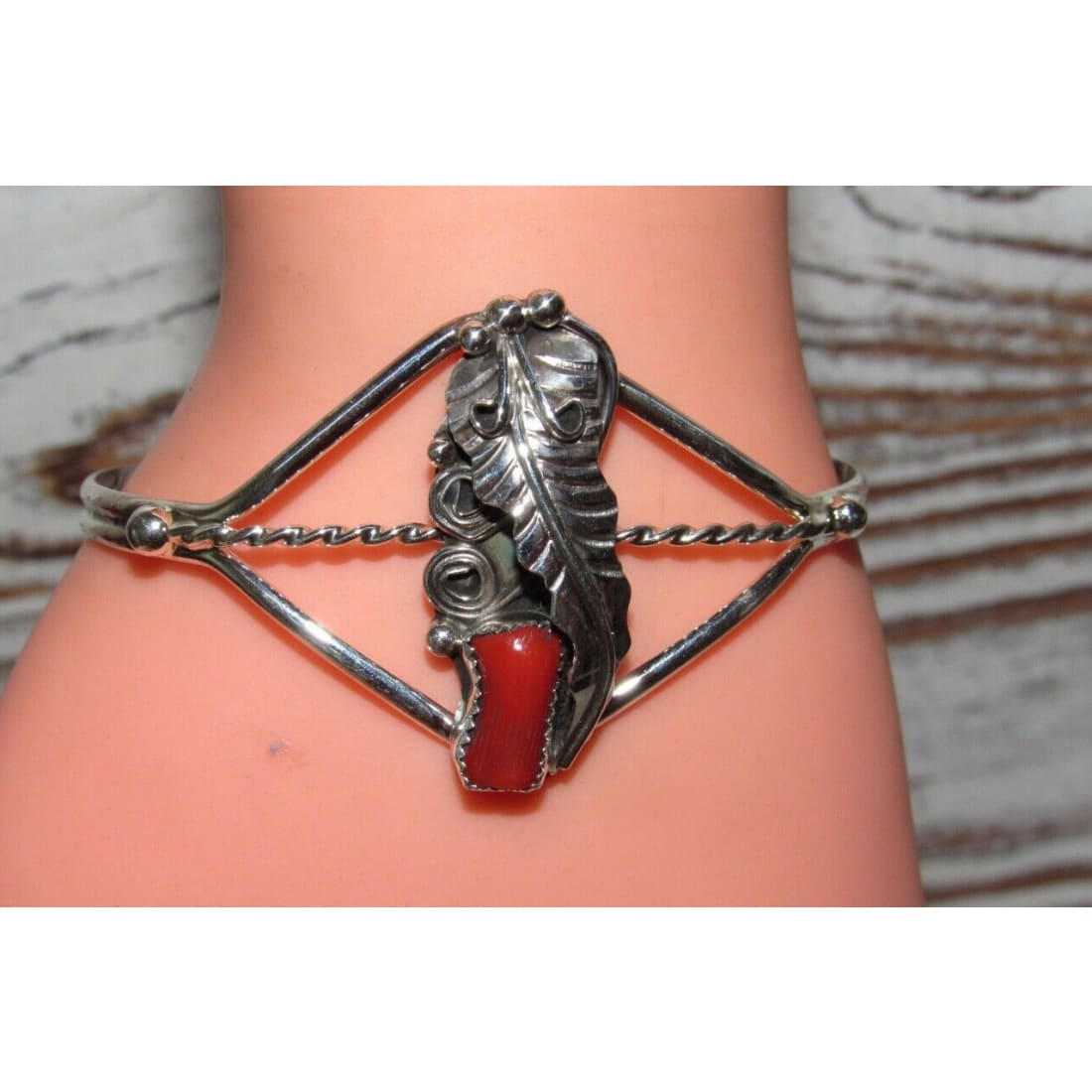 Navajo Mediterranean Coral Cuff Bracelet Sterling Silver