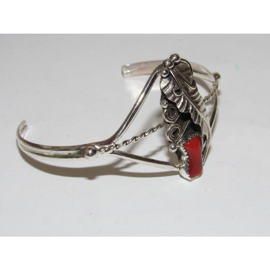 Navajo Mediterranean Coral Cuff Bracelet Sterling Silver