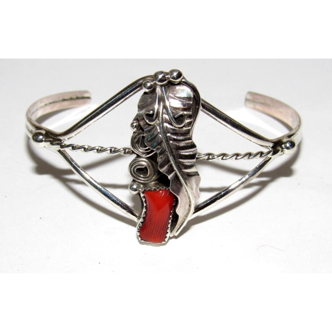 Navajo Mediterranean Coral Cuff Bracelet Sterling Silver