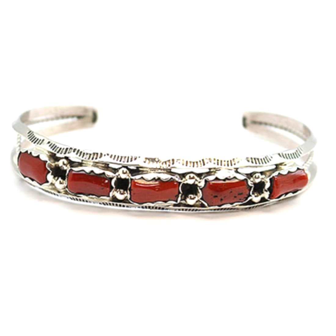 Navajo Mediterranean Coral Stacker Cuff Bracelet Sterling