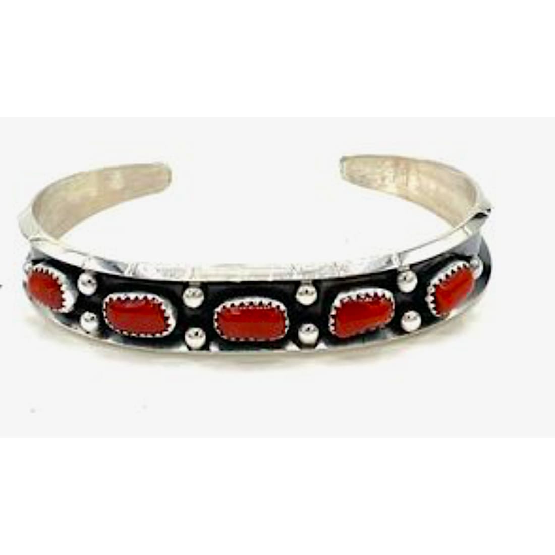 Navajo Mediterranean Coral Stacker Cuff Bracelet Sterling