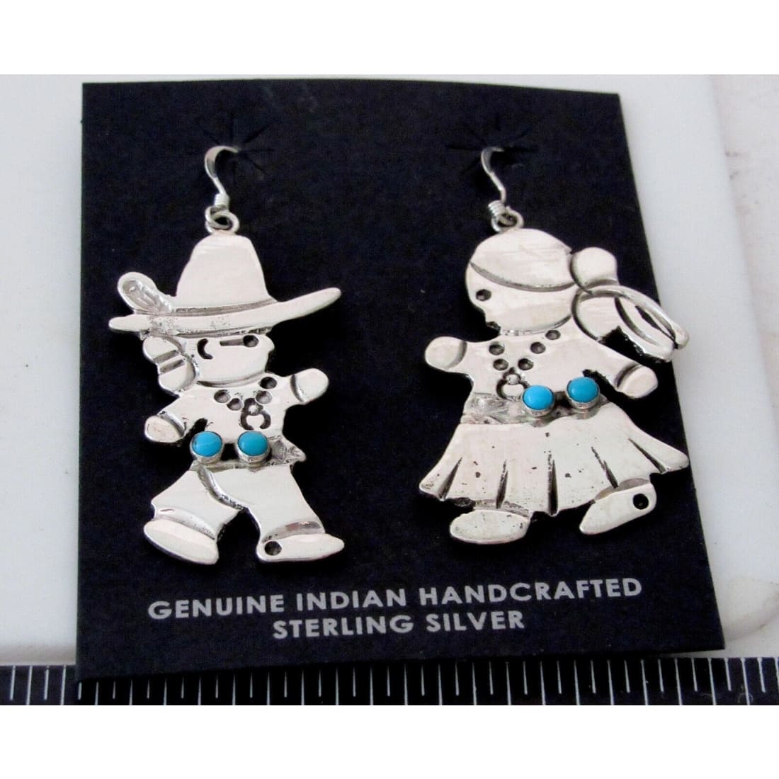 Navajo Men & Woman Dangle Earrings Sterling Silver Turquoise