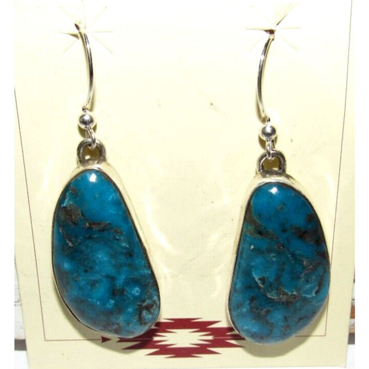 Navajo Morenci Turquoise Dangle Earrings Sterling Adam