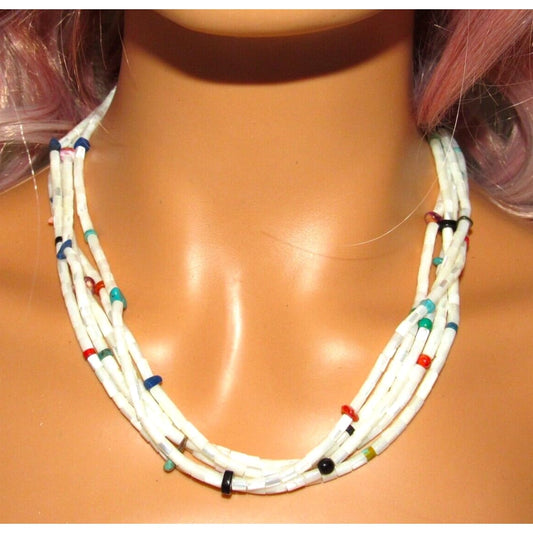 Navajo 5 Strand Rolled Mother of Pearl Heishi Choker