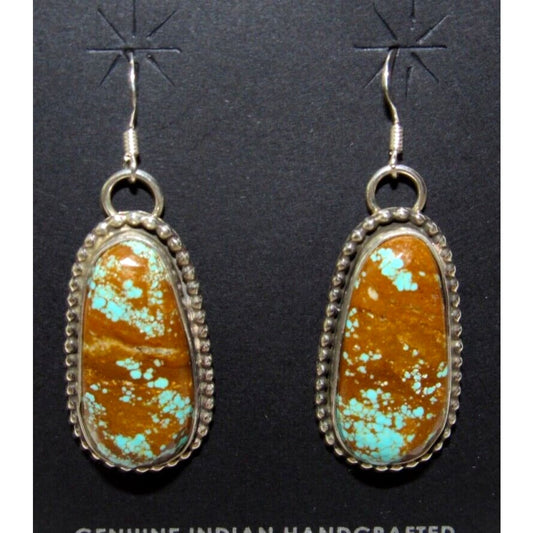 Navajo Number 8 Turquoise Dangle Earrings Sterling L Hurley