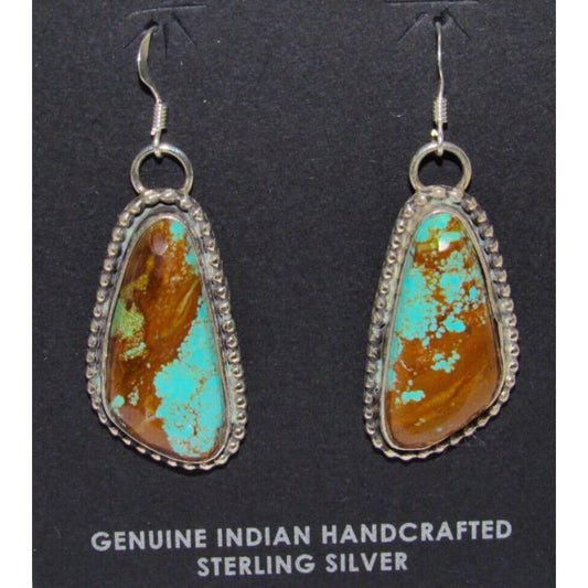 Navajo Number 8 Turquoise Dangle Earrings Sterling L Hurley