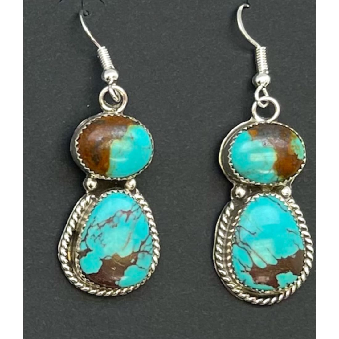 Navajo Number 8 Turquoise Dangle Earrings Sterling Silver R.