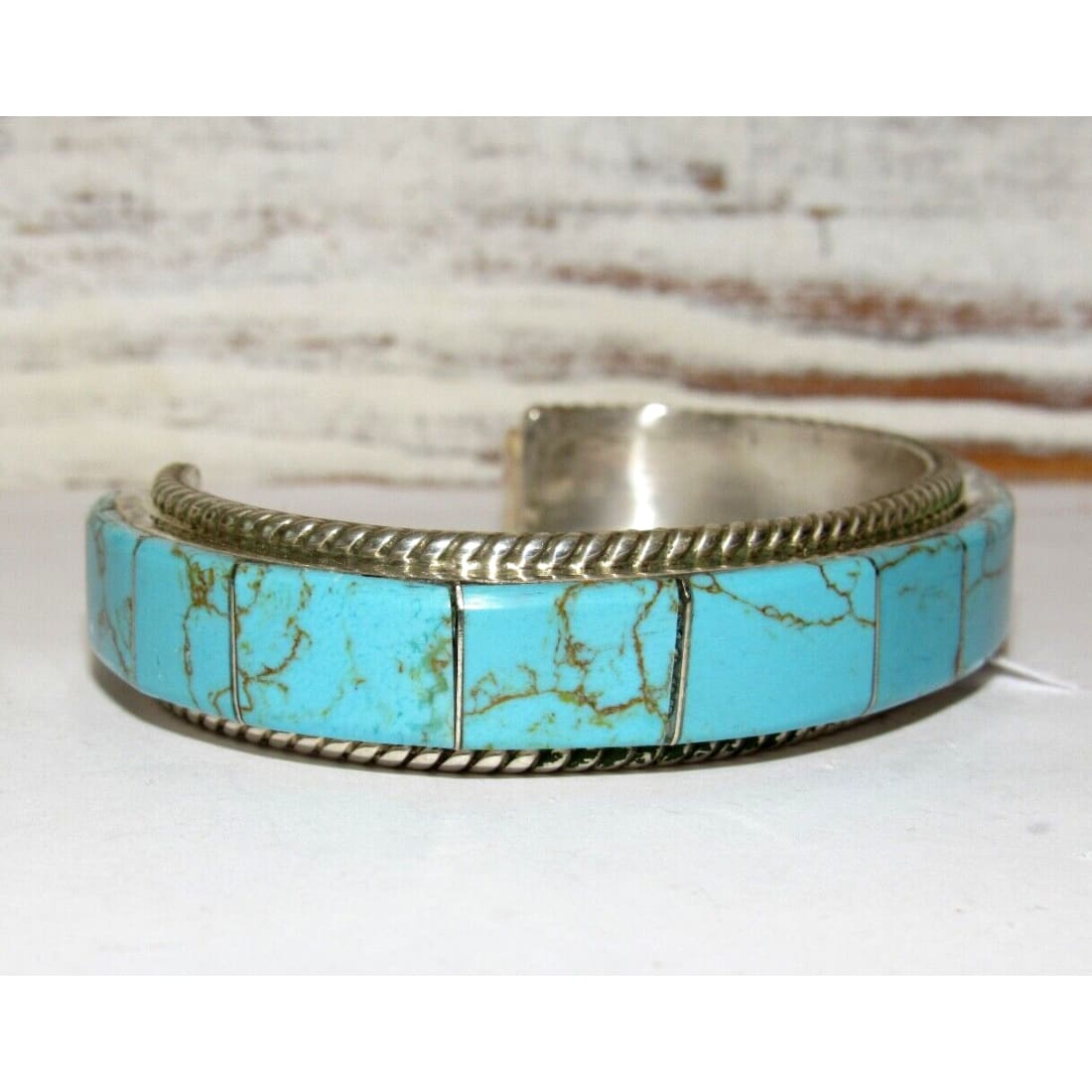 Navajo Number 8 Turquoise Inlay Cuff Bracelet Sterling