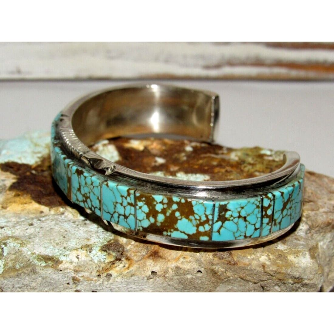 Navajo Number 8 Turquoise Inlay Cuff Bracelet Steve