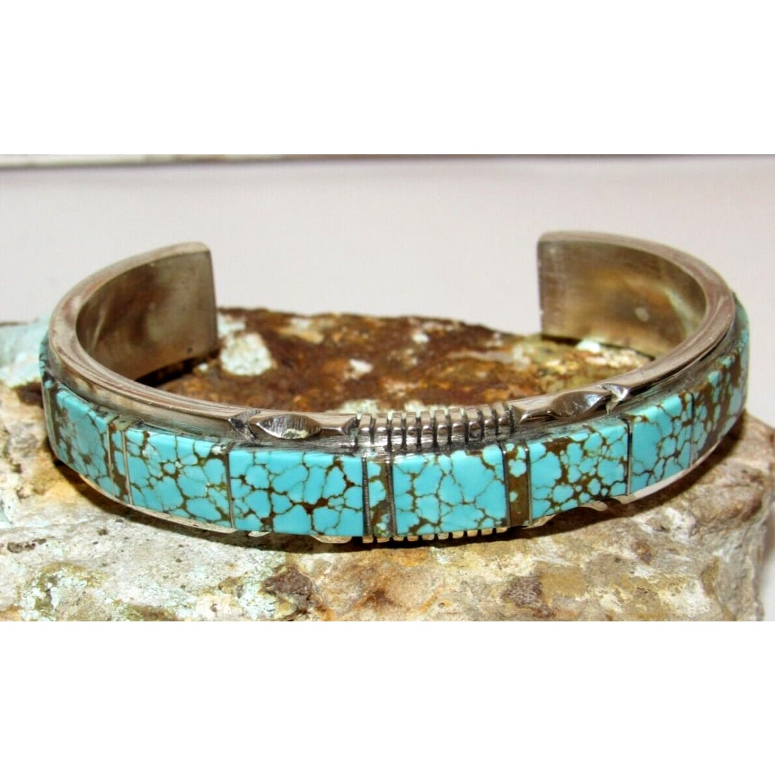 Navajo Number 8 Turquoise Inlay Cuff Bracelet Steve