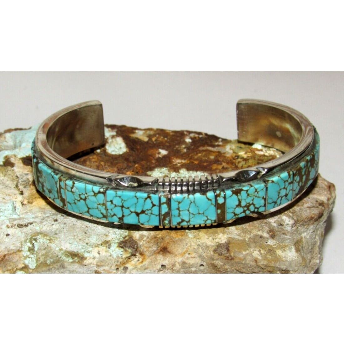 Navajo Number 8 Turquoise Inlay Cuff Bracelet Steve