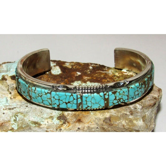 Navajo Number 8 Turquoise Inlay Cuff Bracelet Steve
