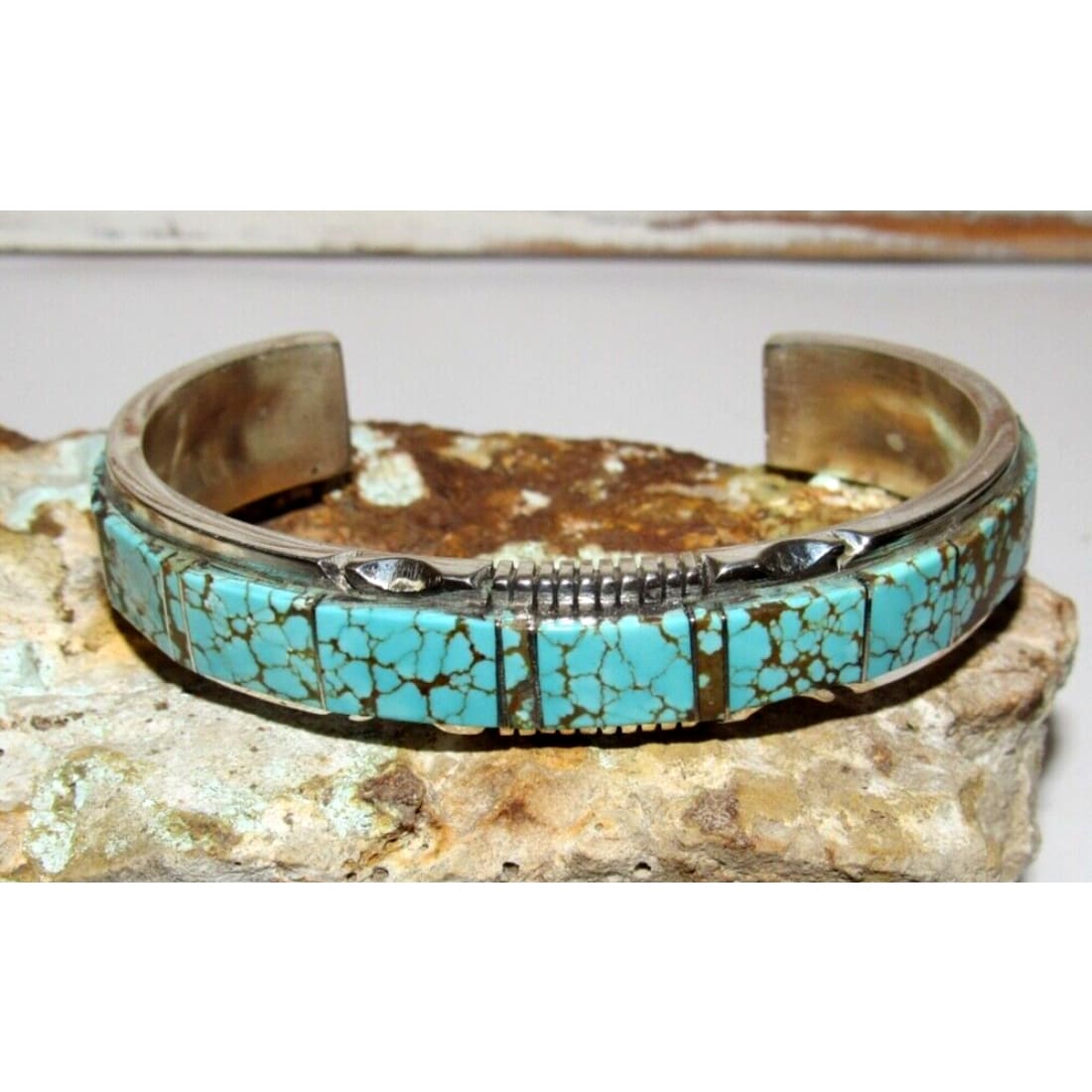 Navajo Number 8 Turquoise Inlay Cuff Bracelet Steve
