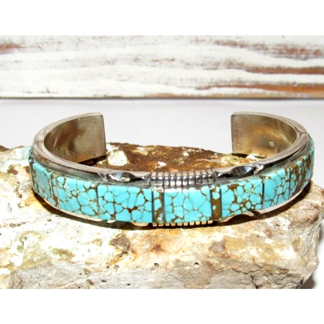 Navajo Number 8 Turquoise Inlay Cuff Bracelet Steve