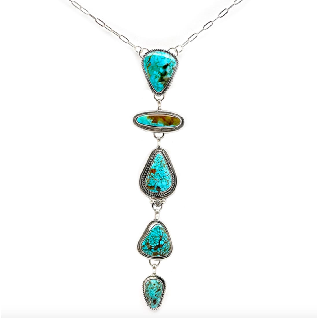 Navajo Number 8 Turquoise Lariat Necklace Sterling Silver