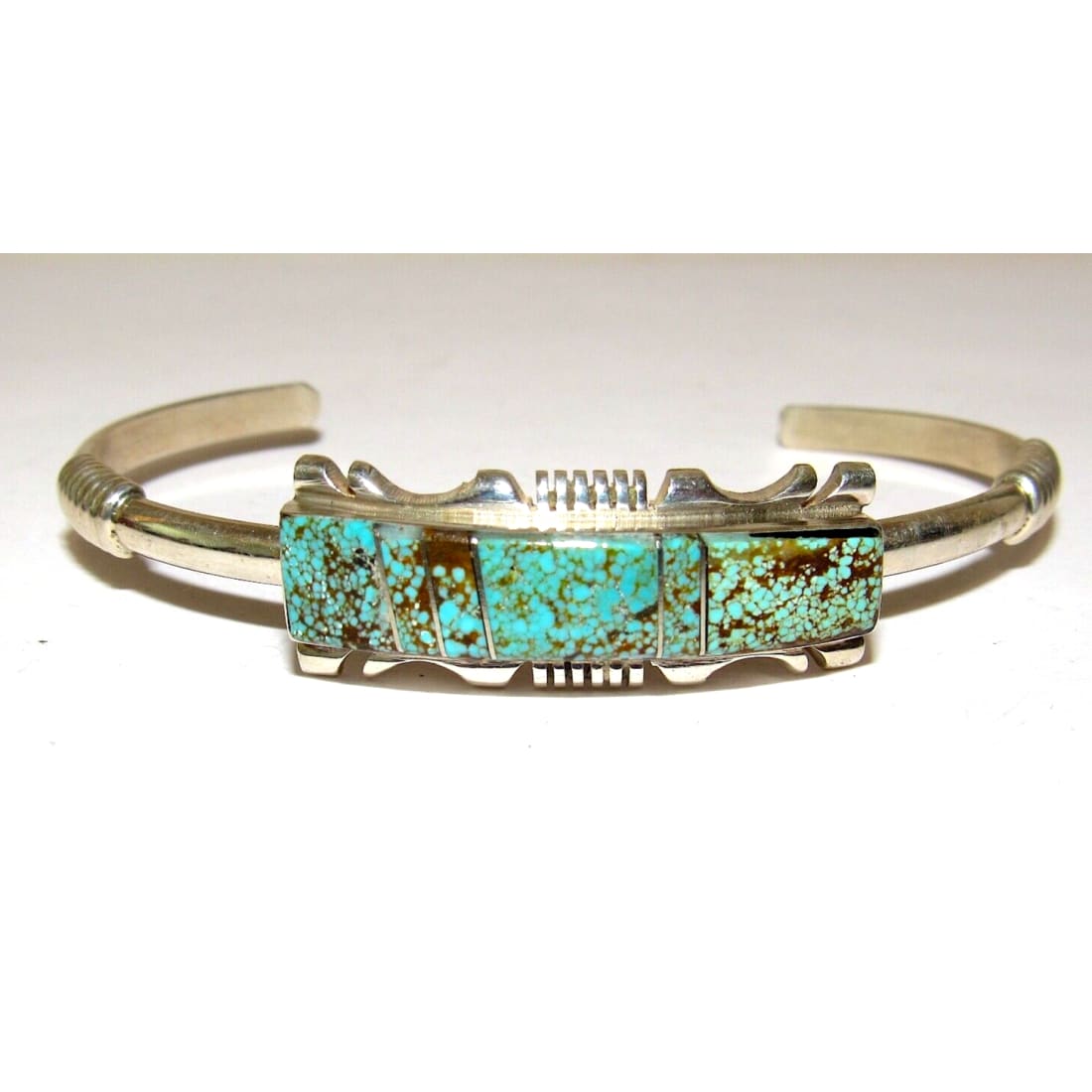 Navajo Number 8 Turquoise Stacker Cuff Bracelet Sterling